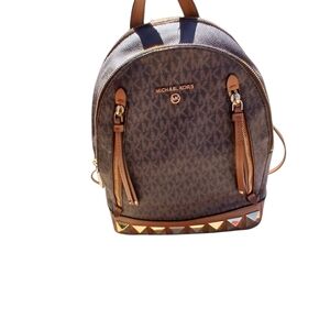 Michael Kors Signature  Brooklyn Studded Backpack Brown and Gold